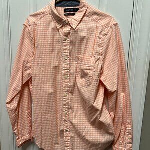 Nautica Men's Peach and White Gingham Dress Shirt